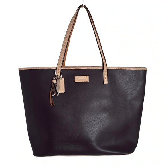 Auth COACH - F24841 Dark Brown Beige PVC Leather Tote Bag - Picture 1 of 11